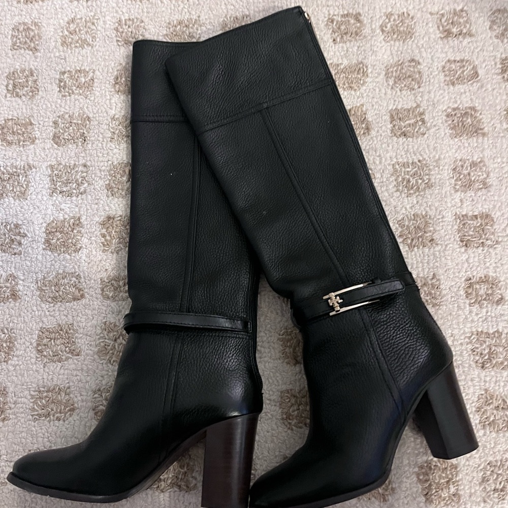 Tory Burch, 19” high black boots with a 3” heel